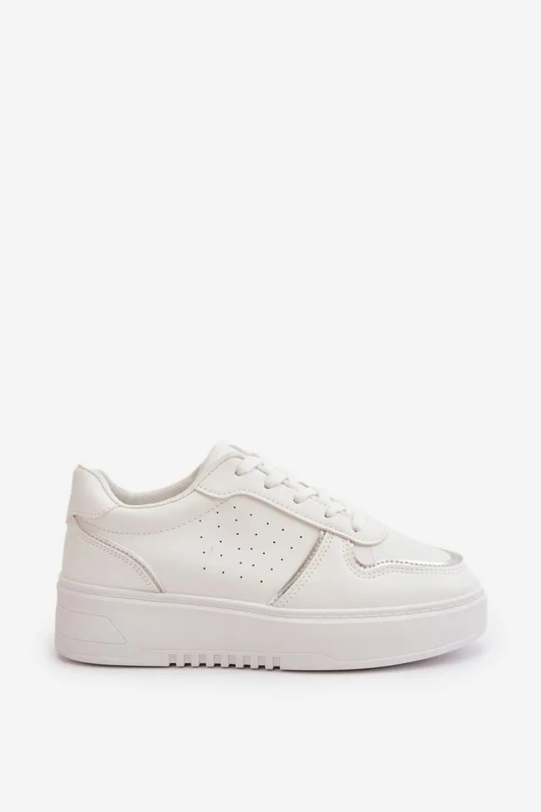 Sneakersy Damskie Na Platformie Z Ozdobnym Sznurowaniem Białe Mistra