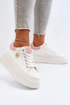 Sneakersy Damskie Na Platformie Białe Eshen