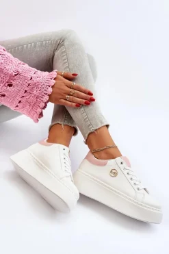 Sneakersy Damskie Na Platformie Białe Eshen