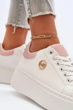 Sneakersy Damskie Na Platformie Białe Eshen
