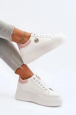 Sneakersy Damskie Na Platformie Białe Eshen