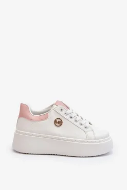 Sneakersy Damskie Na Platformie Białe Eshen