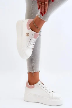 Sneakersy Damskie Na Platformie Białe Eshen