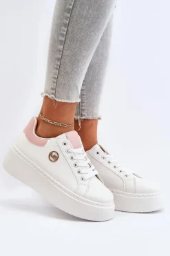 Sneakersy Damskie Na Platformie Białe Eshen