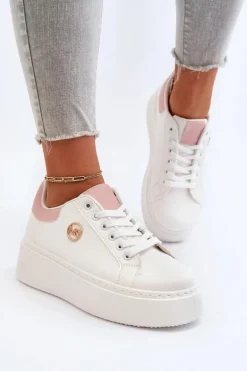 Sneakersy Damskie Na Platformie Białe Eshen