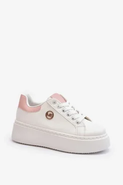 Sneakersy Damskie Na Platformie Białe Eshen