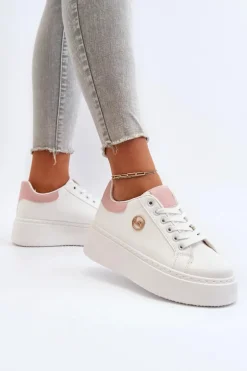 Sneakersy Damskie Na Platformie Białe Eshen