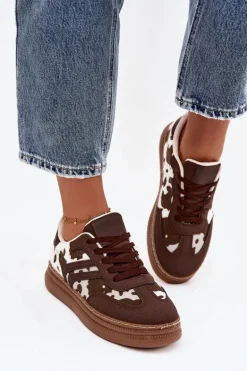 Sneakersy Damskie Na Platformie W Łaty Brązowe Denissa