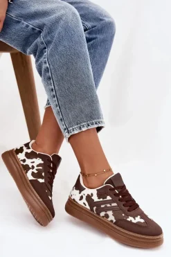 Sneakersy Damskie Na Platformie W Łaty Brązowe Denissa