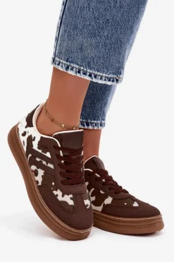 Sneakersy Damskie Na Platformie W Łaty Brązowe Denissa