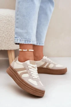 Sneakersy Damskie Na Platformie Ciemnobeżowe Lesida