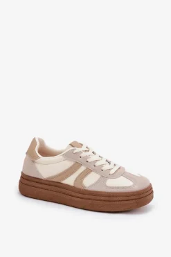 Sneakersy Damskie Na Platformie Ciemnobeżowe Lesida