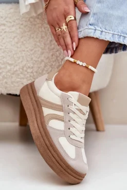Sneakersy Damskie Na Platformie Ciemnobeżowe Lesida