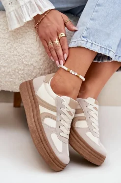 Sneakersy Damskie Na Platformie Ciemnobeżowe Lesida