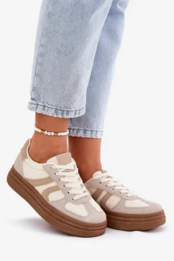Sneakersy Damskie Na Platformie Ciemnobeżowe Lesida