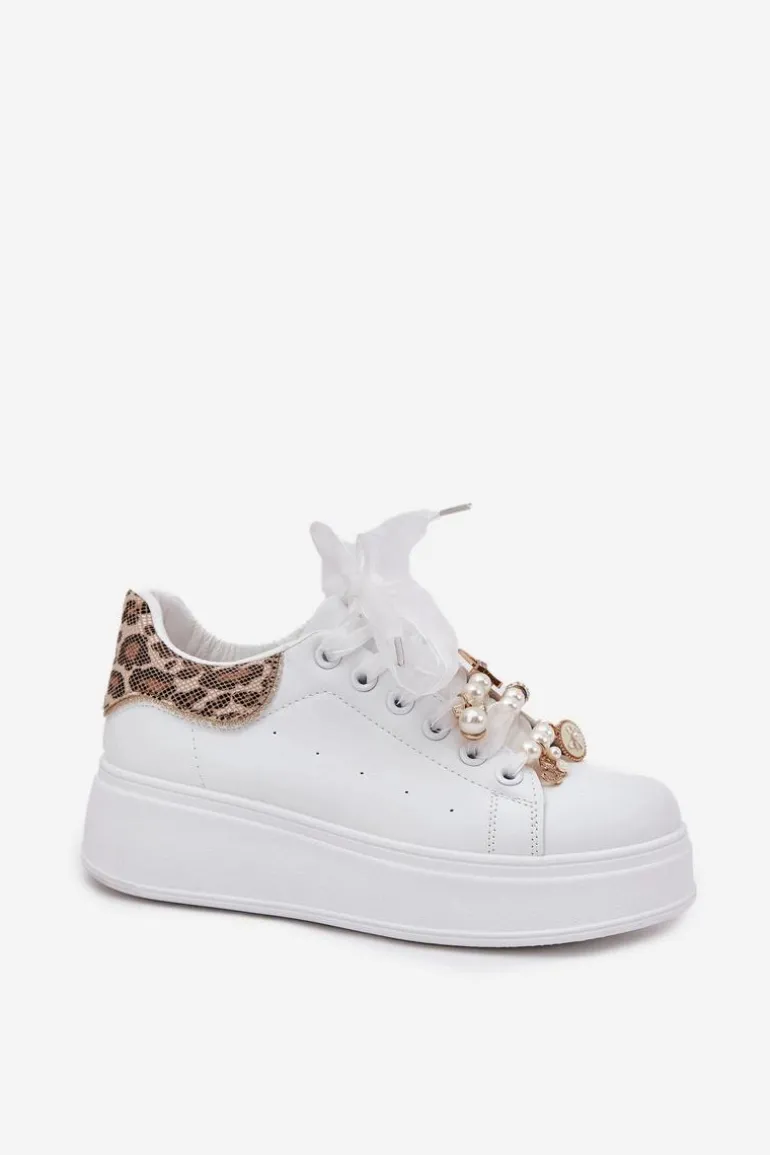 Sneakersy Damskie Na Platformie Z Przypinkami Białe Panterka Ocerdia