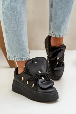 Sneakersy Damskie Na Platformie Czarne Dolistana