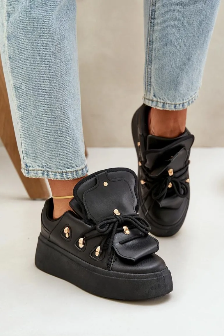 Sneakersy Damskie Na Platformie Czarne Dolistana