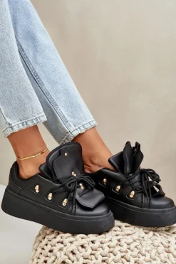 Sneakersy Damskie Na Platformie Czarne Dolistana
