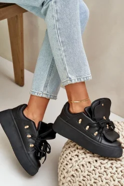 Sneakersy Damskie Na Platformie Czarne Dolistana