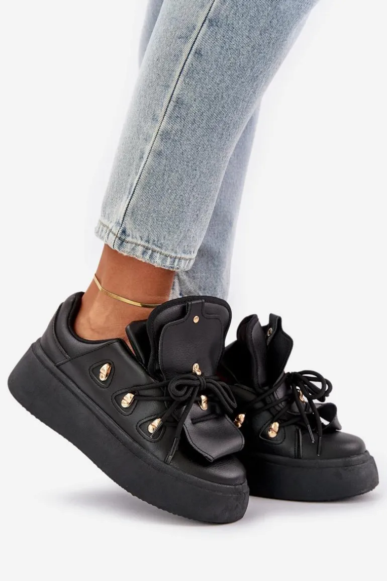 Sneakersy Damskie Na Platformie Czarne Dolistana