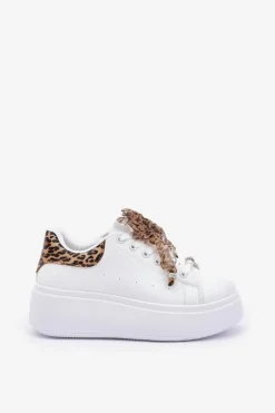 Sneakersy Damskie Na Platformie Z Panterką Białe Lerissna