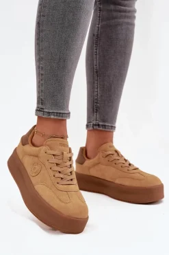 Sneakersy Damskie Na Platformie Big Star SS274762 Camel