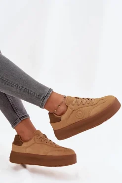 Sneakersy Damskie Na Platformie Big Star SS274762 Camel
