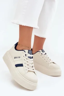 Sneakersy Damskie Na Platformie Big Star SS274347 Jasnobeżowe