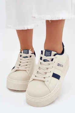 Sneakersy Damskie Na Platformie Big Star SS274347 Jasnobeżowe