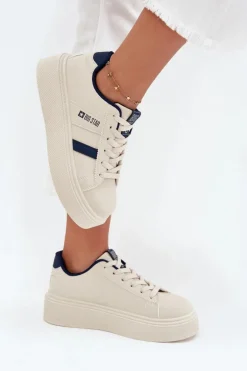 Sneakersy Damskie Na Platformie Big Star SS274347 Jasnobeżowe