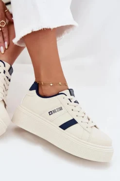 Sneakersy Damskie Na Platformie Big Star SS274347 Jasnobeżowe