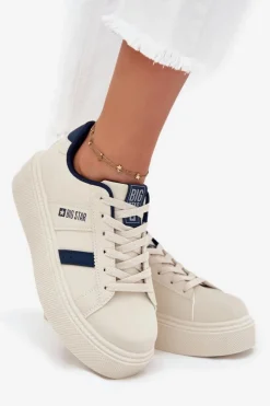 Sneakersy Damskie Na Platformie Big Star SS274347 Jasnobeżowe