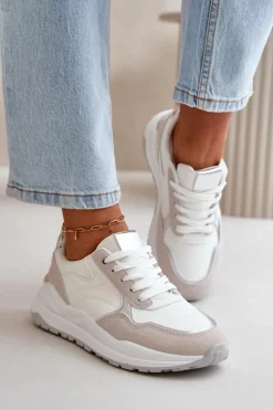 Sneakersy Damskie Na Platformie Z Eko Skóry Białe Issatta