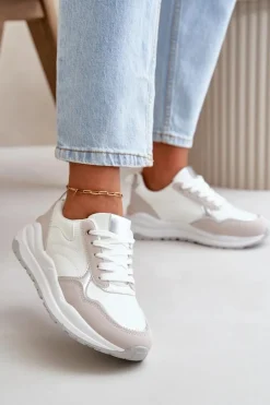 Sneakersy Damskie Na Platformie Z Eko Skóry Białe Issatta