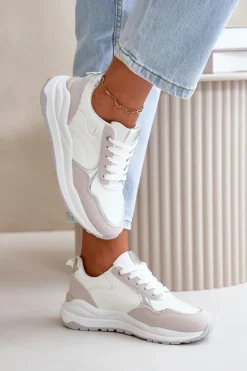 Sneakersy Damskie Na Platformie Z Eko Skóry Białe Issatta