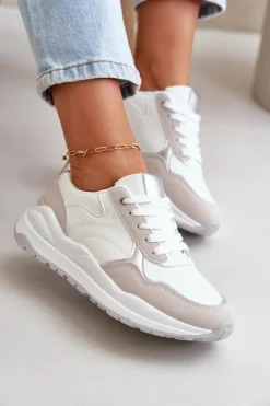 Sneakersy Damskie Na Platformie Z Eko Skóry Białe Issatta