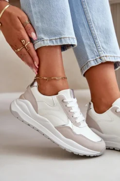 Sneakersy Damskie Na Platformie Z Eko Skóry Białe Issatta