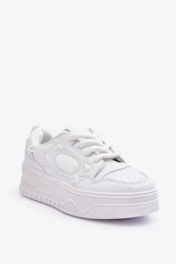 Sneakersy Damskie Na Platformie Białe Finos