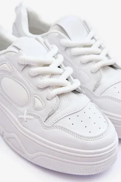 Sneakersy Damskie Na Platformie Białe Finos