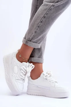 Sneakersy Damskie Na Platformie Białe Finos