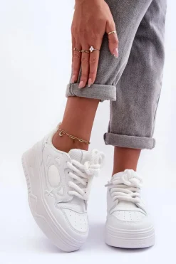 Sneakersy Damskie Na Platformie Białe Finos