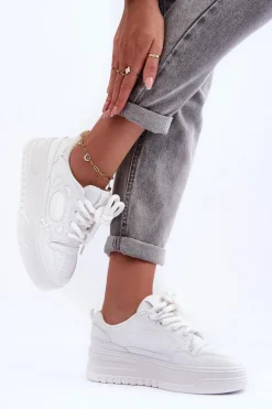 Sneakersy Damskie Na Platformie Białe Finos