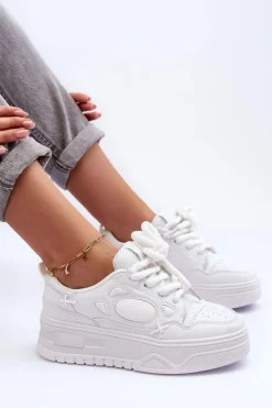 Sneakersy Damskie Na Platformie Białe Finos