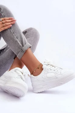 Sneakersy Damskie Na Platformie Białe Finos