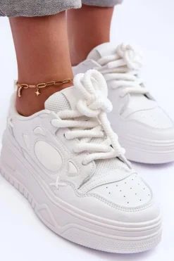 Sneakersy Damskie Na Platformie Białe Finos