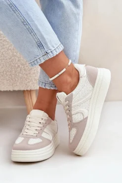 Sneakersy Damskie Na Platformie Beżowe Lesida