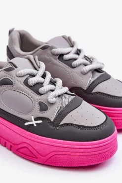 Sneakersy Damskie Na Platformie Szare Finos