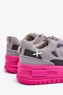 Sneakersy Damskie Na Platformie Szare Finos