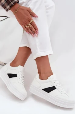 Sneakersy Damskie Na Platformie Białe Elvessia